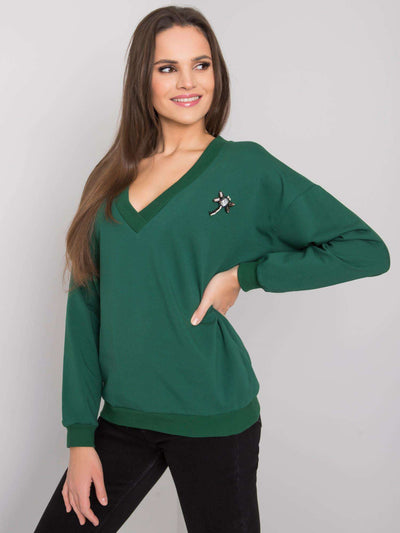 RUE PARIS Ciemnozielona bluzka V-neck
