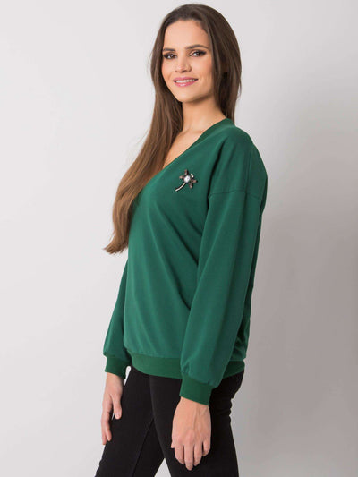 RUE PARIS Ciemnozielona bluzka V-neck