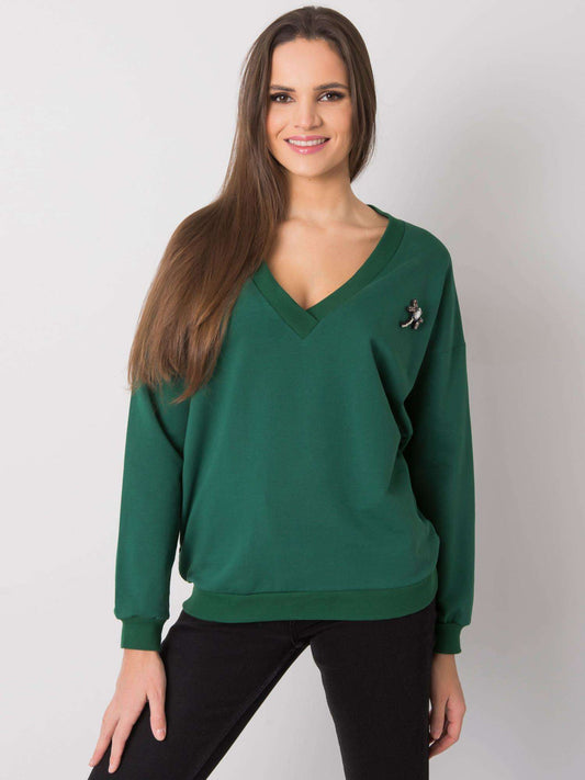 RUE PARIS Ciemnozielona bluzka V-neck