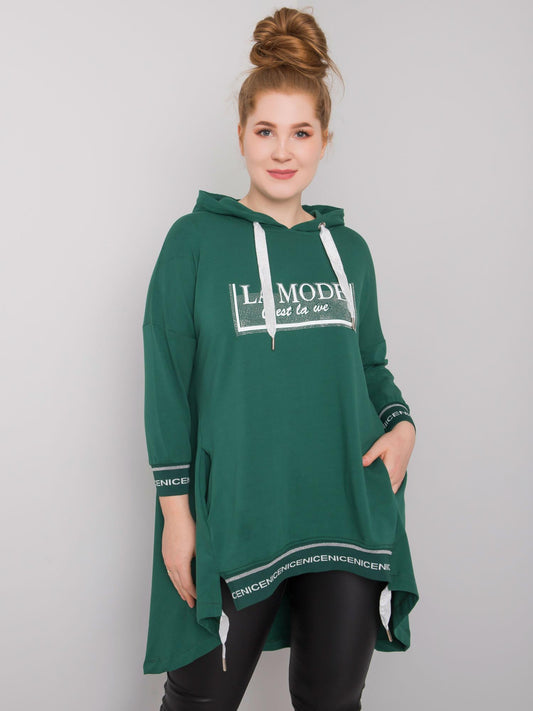 Ciemnozielona bluza damska plus size z kieszenią