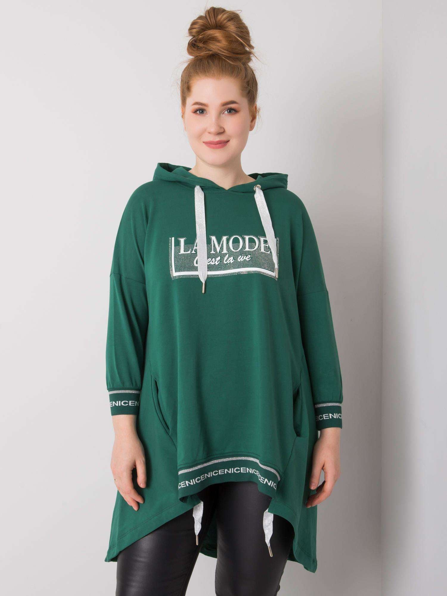 Ciemnozielona bluza damska plus size z kieszenią