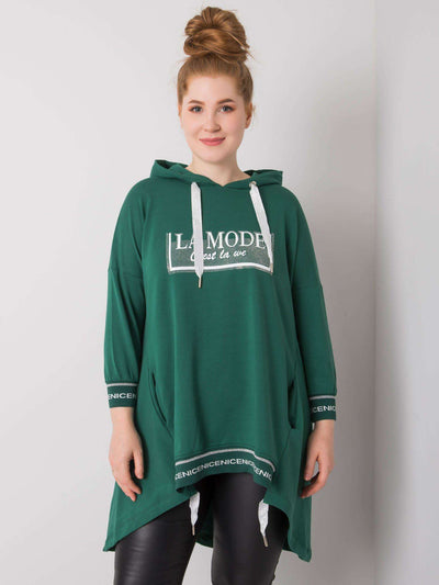 Ciemnozielona bluza damska plus size z kieszenią