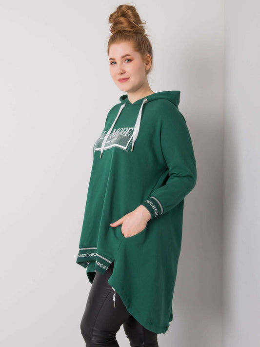 Ciemnozielona bluza damska plus size z kieszenią