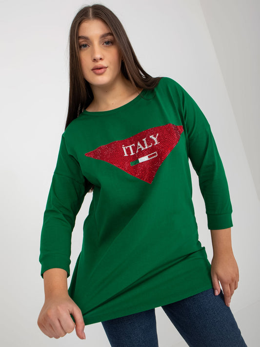 Ciemnozielona bluzka plus size z rękawem 3/4
