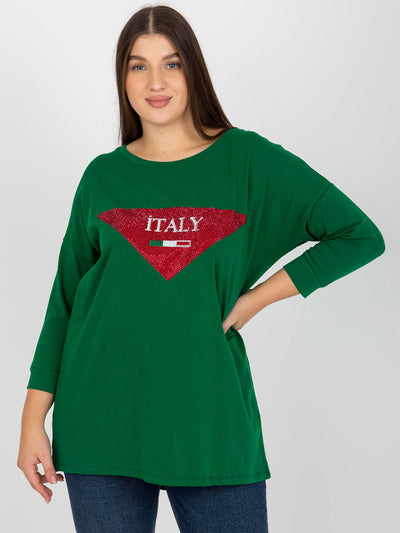 Ciemnozielona bluzka plus size z rękawem 3/4