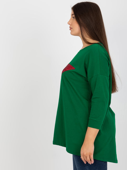 Ciemnozielona bluzka plus size z rękawem 3/4