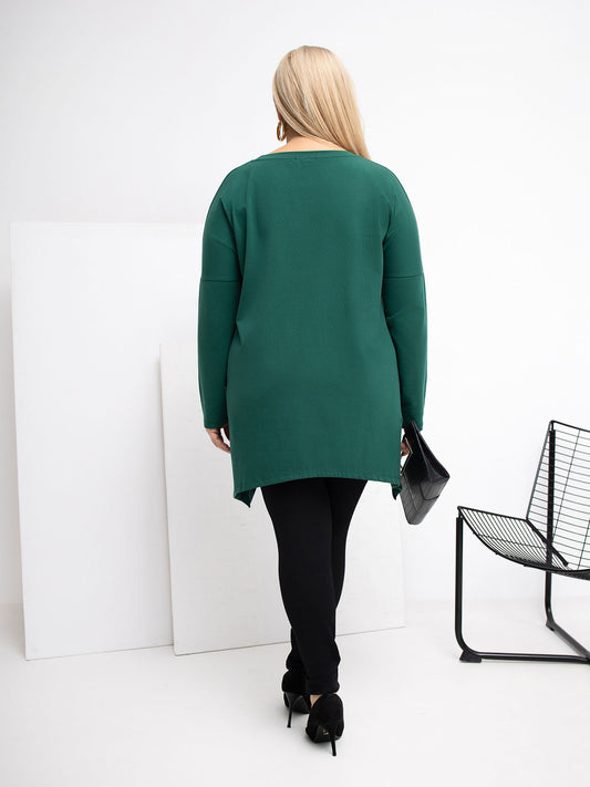 Ciemnozielona długa bluzka plus size z bawełny