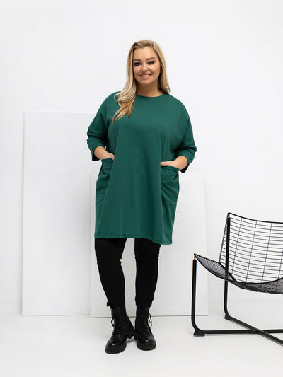 Ciemnozielona bluzka plus size z kieszeniami