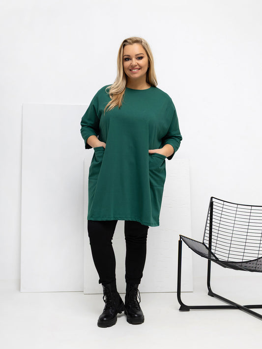 Ciemnozielona bluzka plus size z kieszeniami