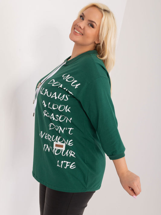 Ciemnozielona bluzka plus size z nadrukiem