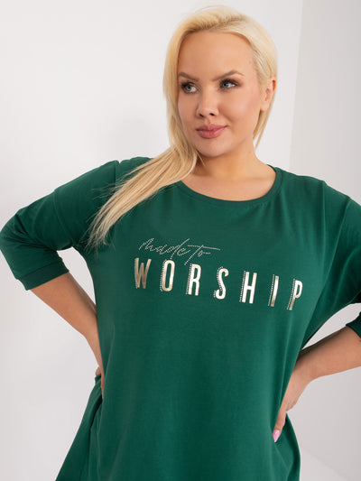 Ciemnozielona bluzka plus size z aplikacją