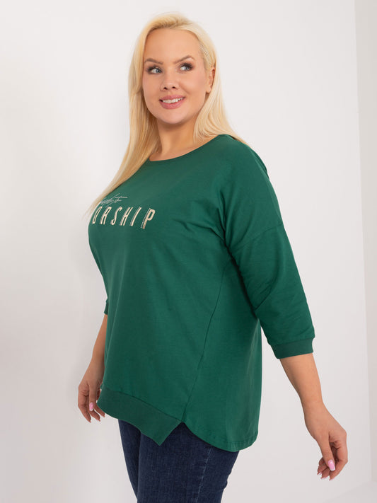 Ciemnozielona bluzka plus size z aplikacją