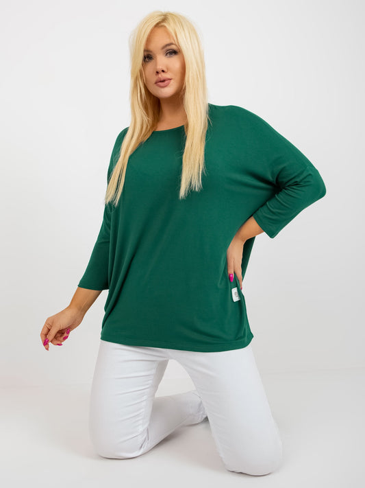 Ciemnozielona bluzka plus size basic z rękawem 3/4