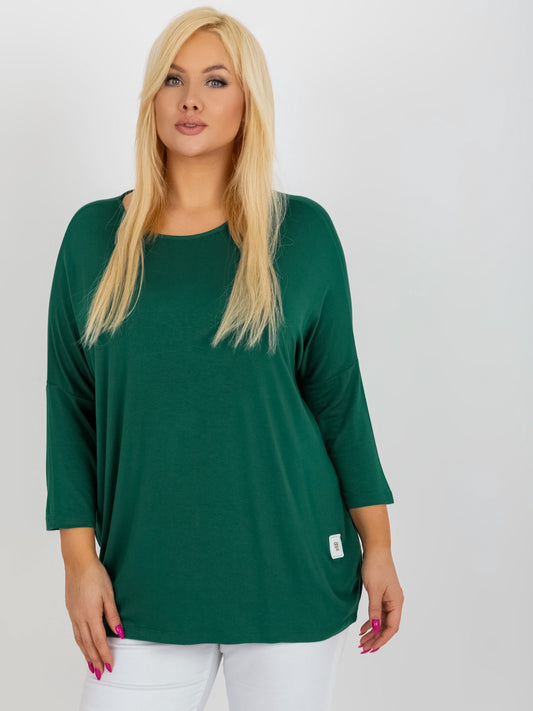 Ciemnozielona bluzka plus size basic z rękawem 3/4
