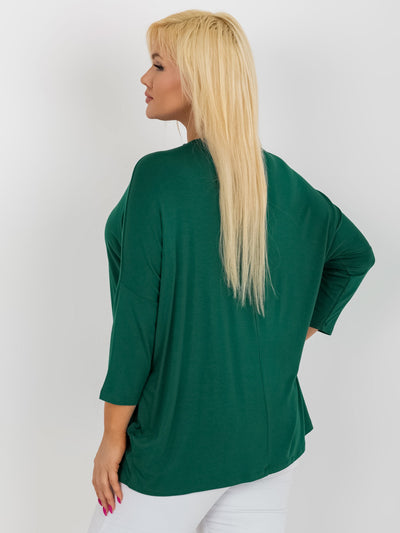 Ciemnozielona bluzka plus size basic z rękawem 3/4