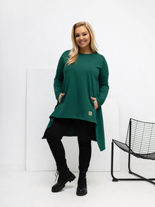 Ciemnozielona tunika plus size z dłuższym tyłem
