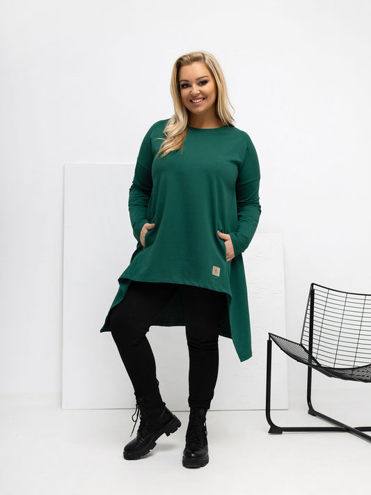 Ciemnozielona tunika plus size z dłuższym tyłem