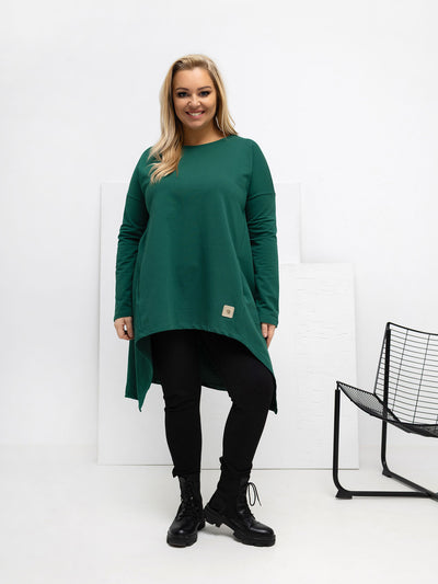 Ciemnozielona tunika plus size z dłuższym tyłem