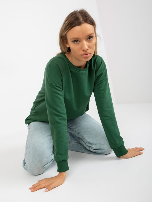 Ciemnozielona długa bluza basic z bawełny