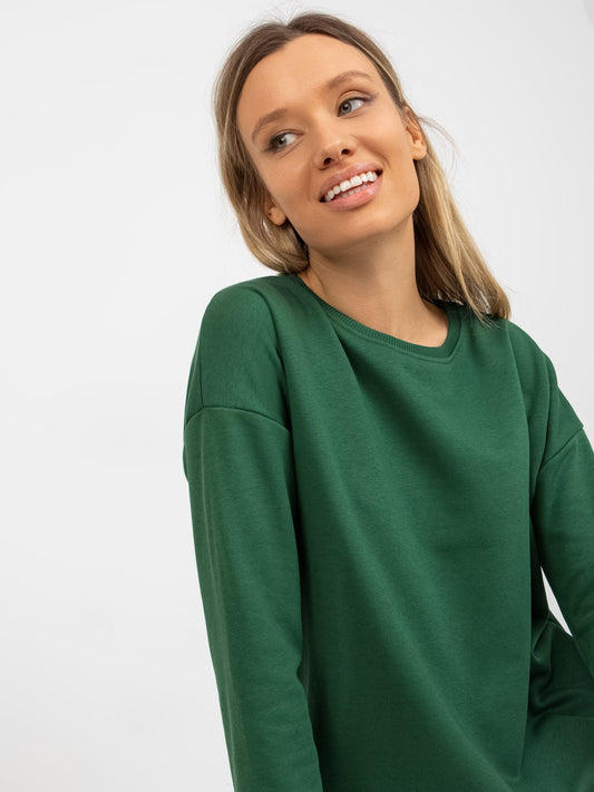Ciemnozielona długa bluza basic z bawełny