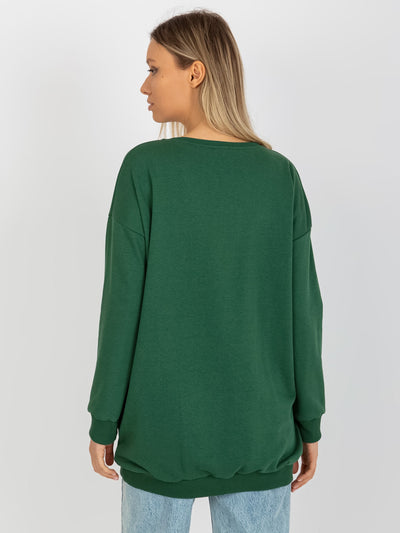Ciemnozielona długa bluza basic z bawełny