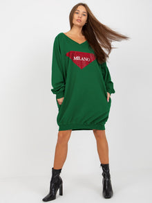 Ciemnozielona długa bluza oversize z aplikacją