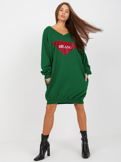 Ciemnozielona długa bluza oversize z aplikacją