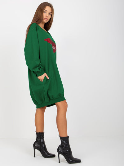 Ciemnozielona długa bluza oversize z aplikacją