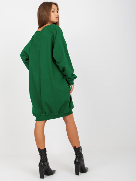Ciemnozielona długa bluza oversize z aplikacją