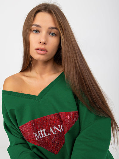 Ciemnozielona długa bluza oversize z aplikacją