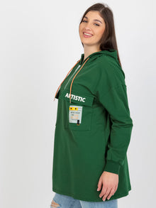 Ciemnozielona dłuższa bluza plus size z kieszeniami