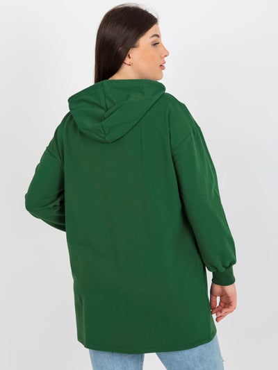 Ciemnozielona dłuższa bluza plus size z kieszeniami