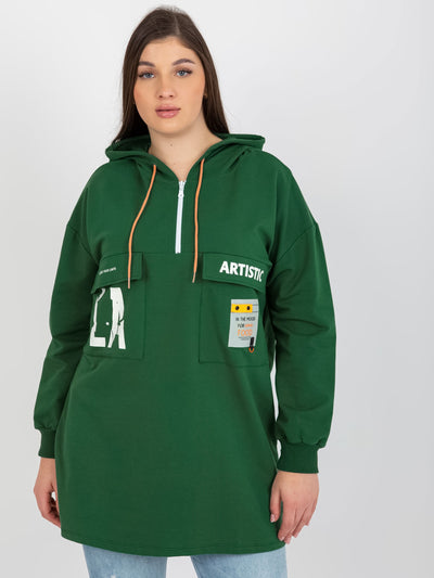 Ciemnozielona dłuższa bluza plus size z kieszeniami