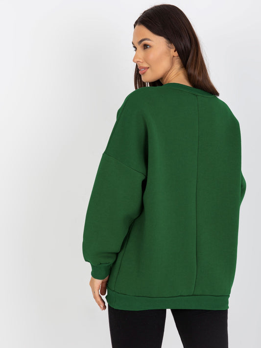 Ciemnozielona dresowa bluza bez kaptura z naszywkami