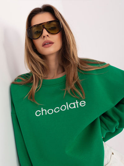 RUE PARIS Ciemnozielona dresowa bluza oversize bez kaptura