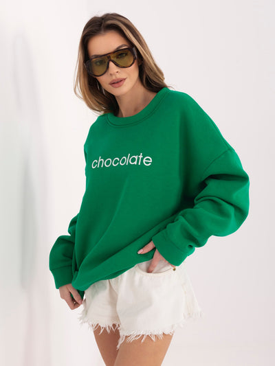 RUE PARIS Ciemnozielona dresowa bluza oversize bez kaptura