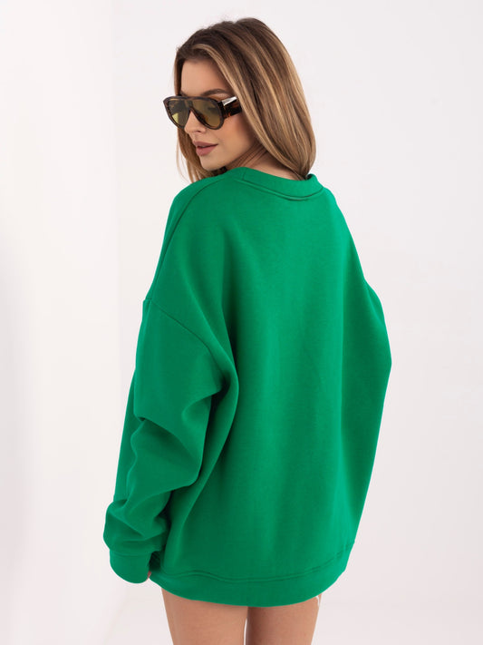 RUE PARIS Ciemnozielona dresowa bluza oversize bez kaptura
