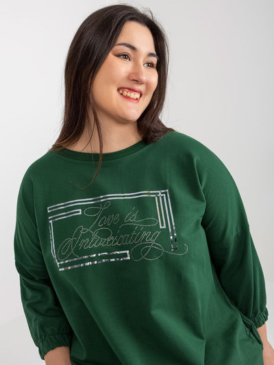 Ciemnozielona sukienka plus size z rękawem 3/4