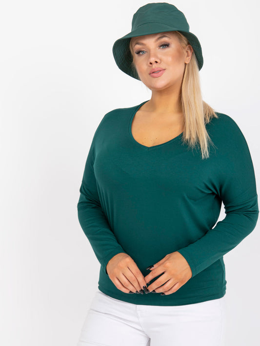 Ciemnozielona gładka bluzka plus size basic z wiskozy