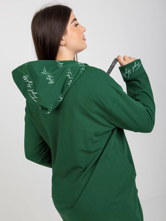 Ciemnozielona rozpinana bluza plus size z napisami