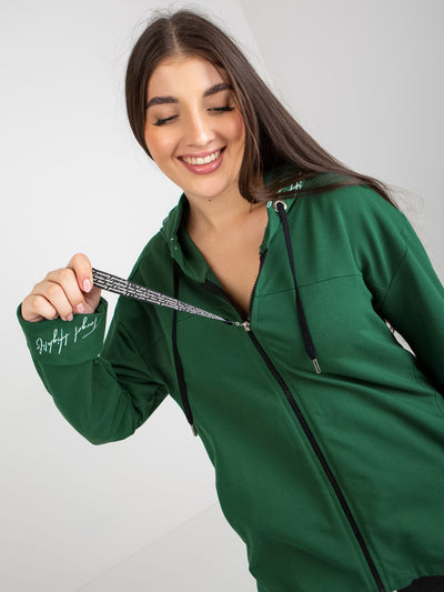 Ciemnozielona rozpinana bluza plus size z napisami
