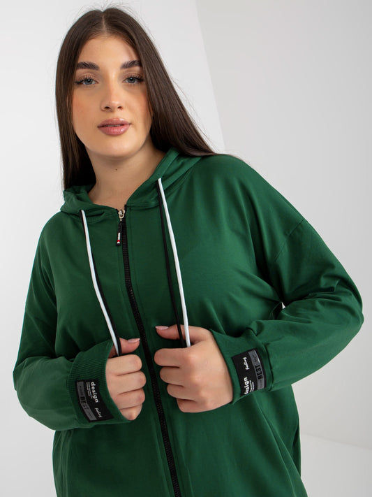Ciemnozielona rozpinana bluza plus size z kapturem