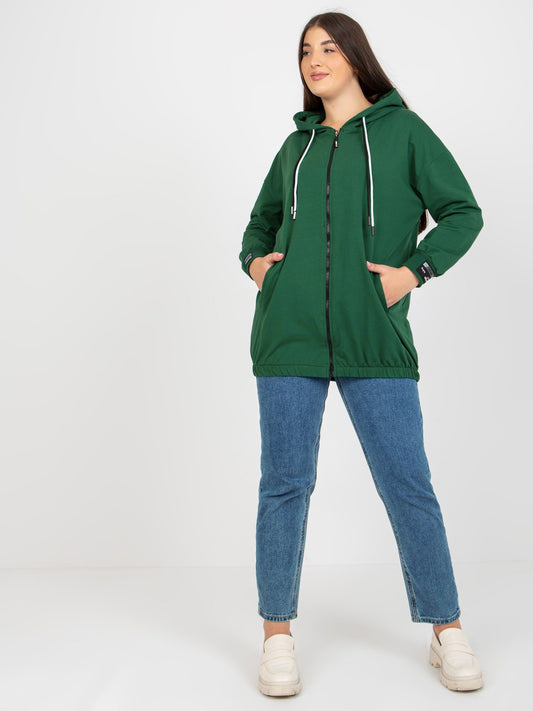 Ciemnozielona rozpinana bluza plus size z kapturem