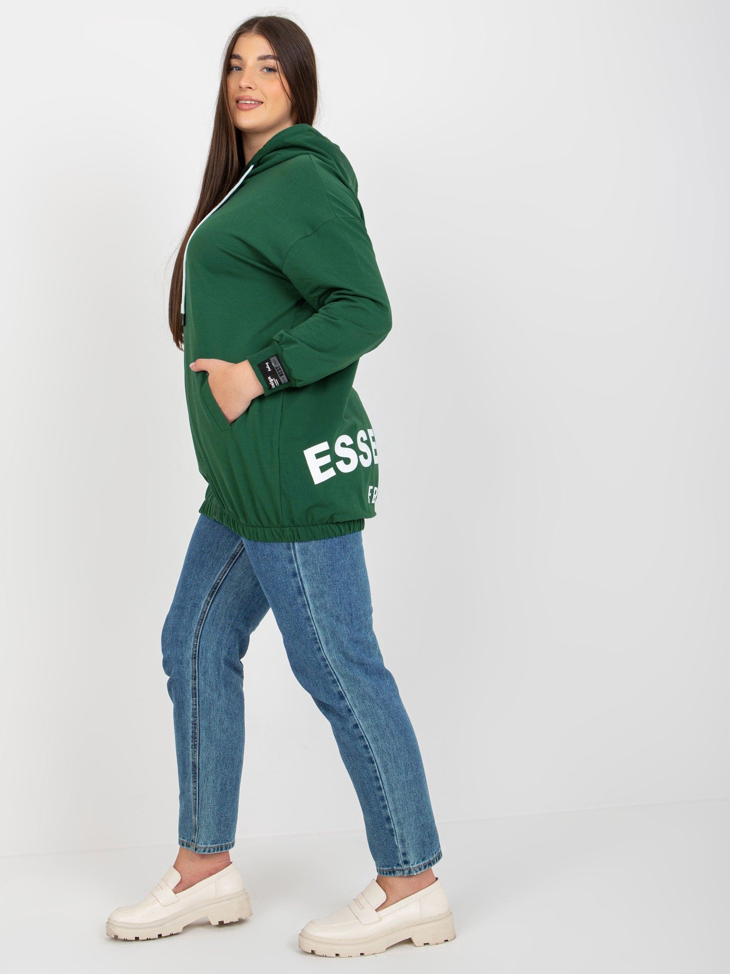 Ciemnozielona rozpinana bluza plus size z kapturem