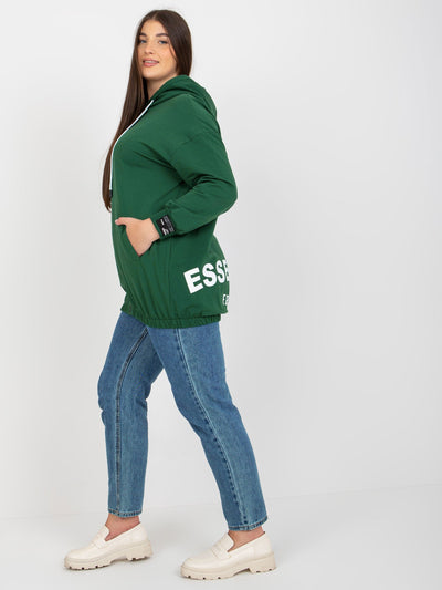 Ciemnozielona rozpinana bluza plus size z kapturem