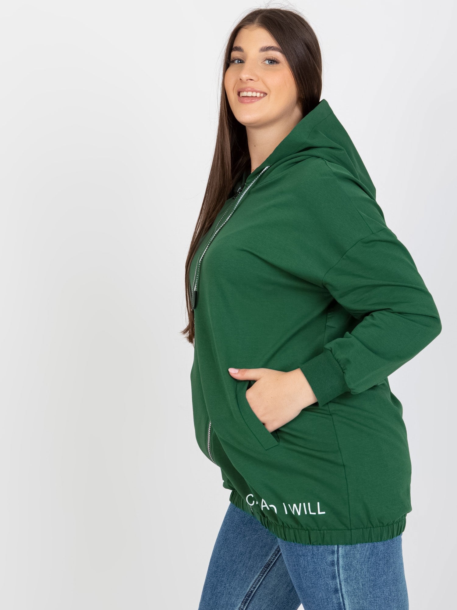 Ciemnozielona rozpinana bluza plua size z kapturem
