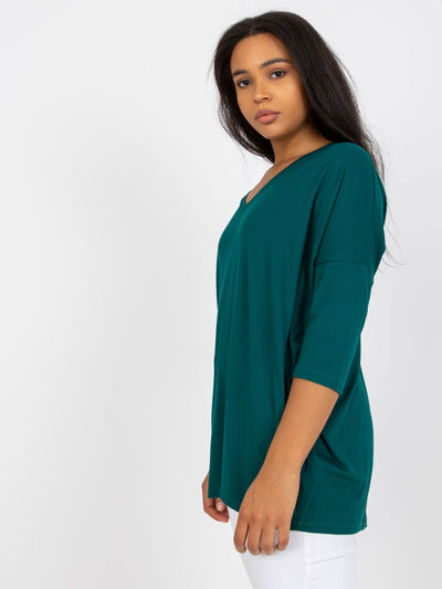 Ciemnozielona gładka bluzka plus size z wiskozy