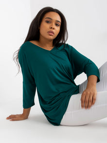 Ciemnozielona gładka bluzka plus size z wiskozy