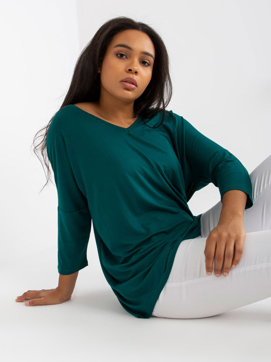Ciemnozielona gładka bluzka plus size z wiskozy