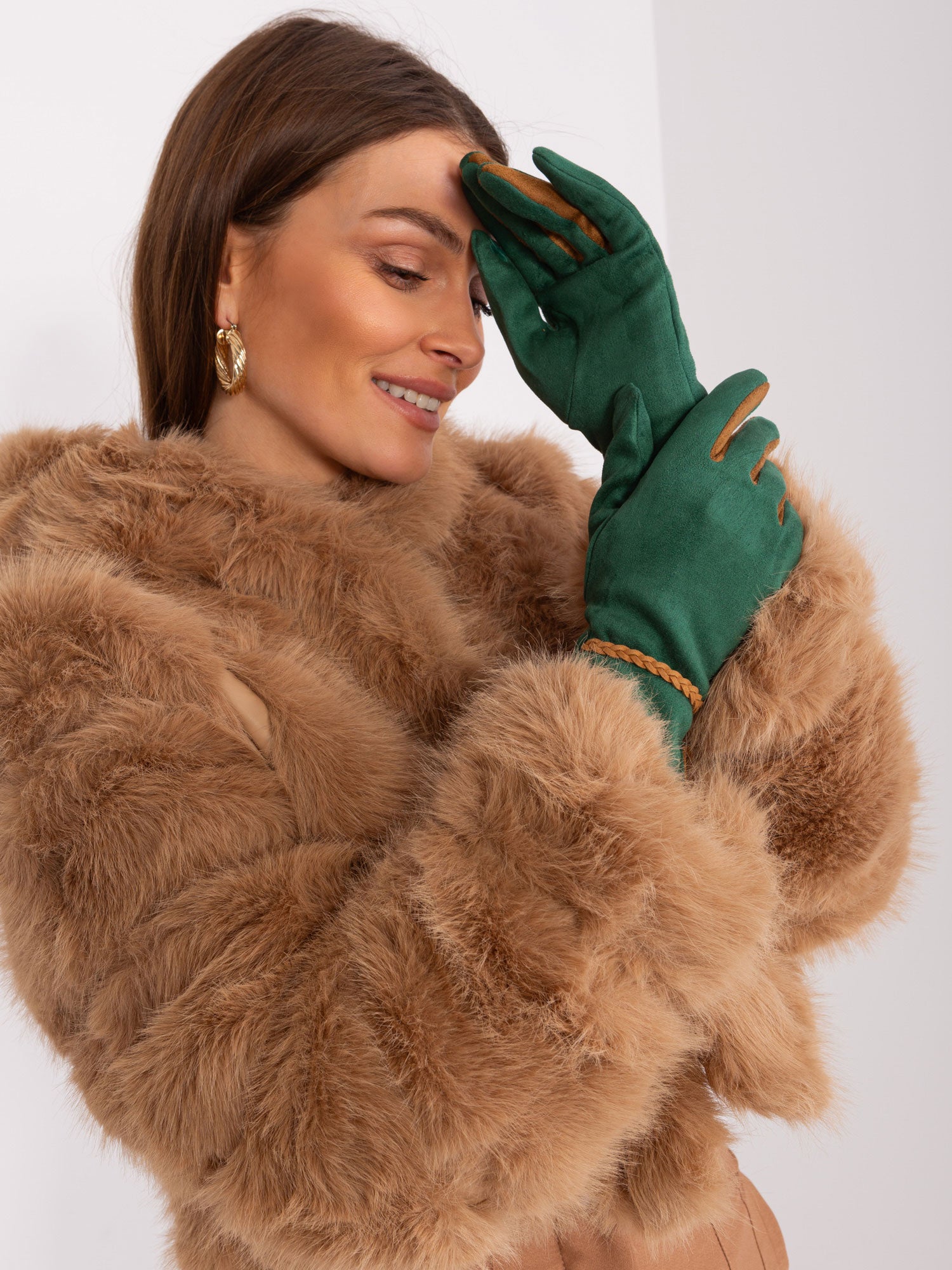 Ciemnozielone eleganckie rękawiczki damskie